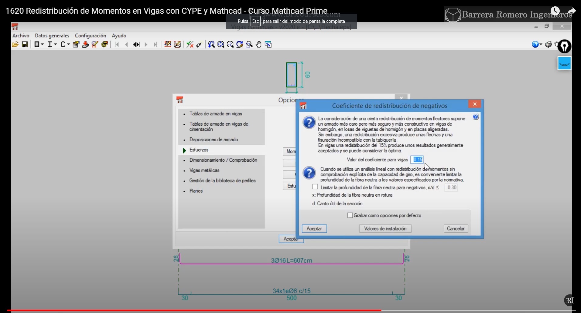 Imagen del parámetro del software que nos permite aplicar o no la redistribución de momentos